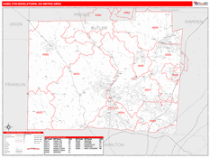 Hamilton-Middletown Metro Area Digital Map Red Line Style